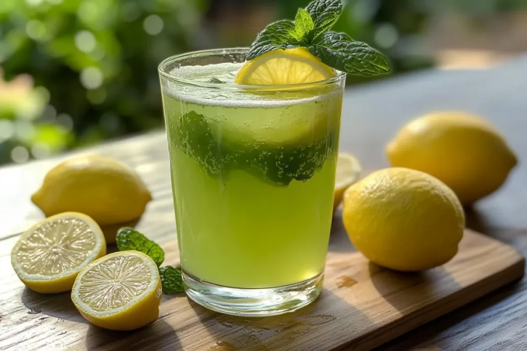 Healthy lemon balm drink for weight loss with sparkling water and herbs