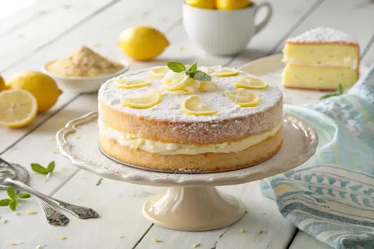 Italian Lemon Cream Cake with mascarpone and lemon slices