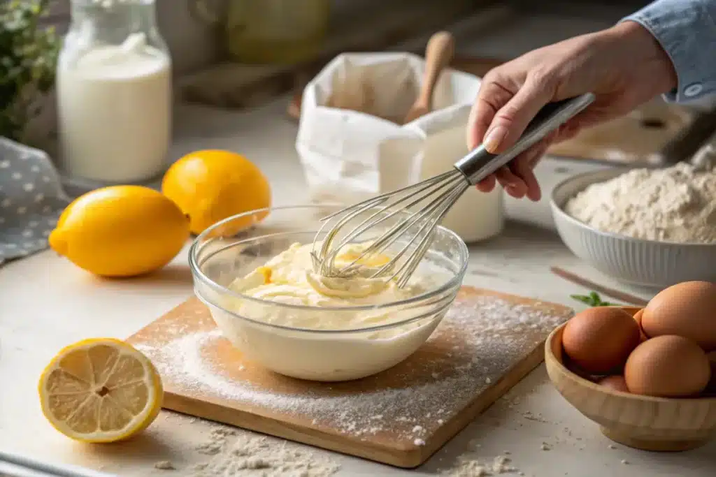 Mixing mascarpone cream for Italian Lemon Cream Cake