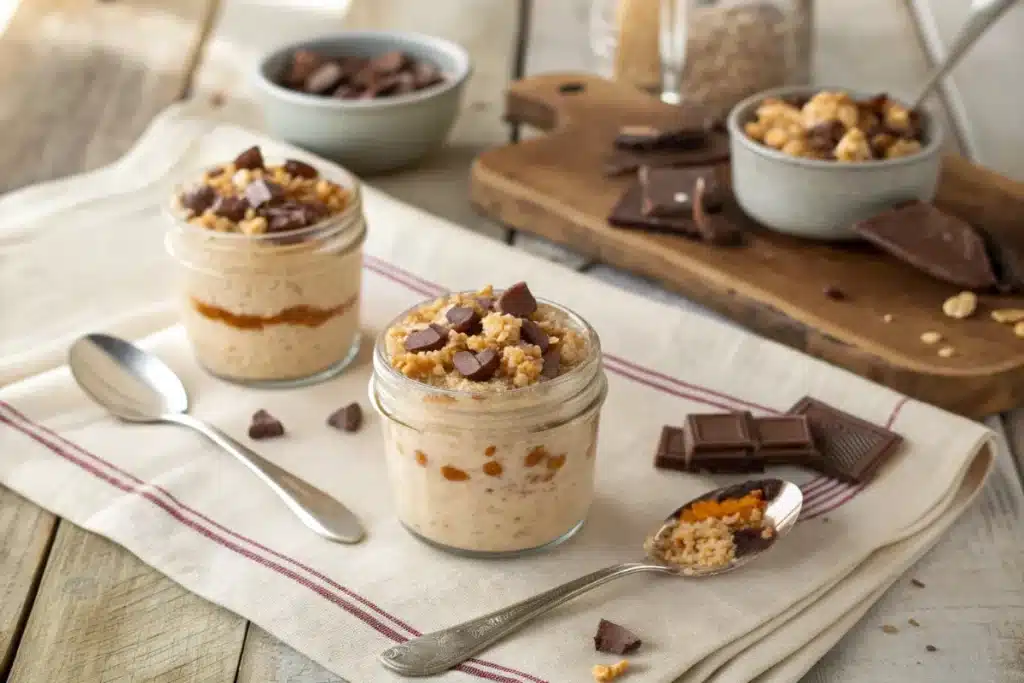 Reese’s Peanut Butter Fluff served in elegant dessert cups, garnished with mini Reese’s and crushed peanuts, placed on a rustic wooden table for a cozy, homemade feel.