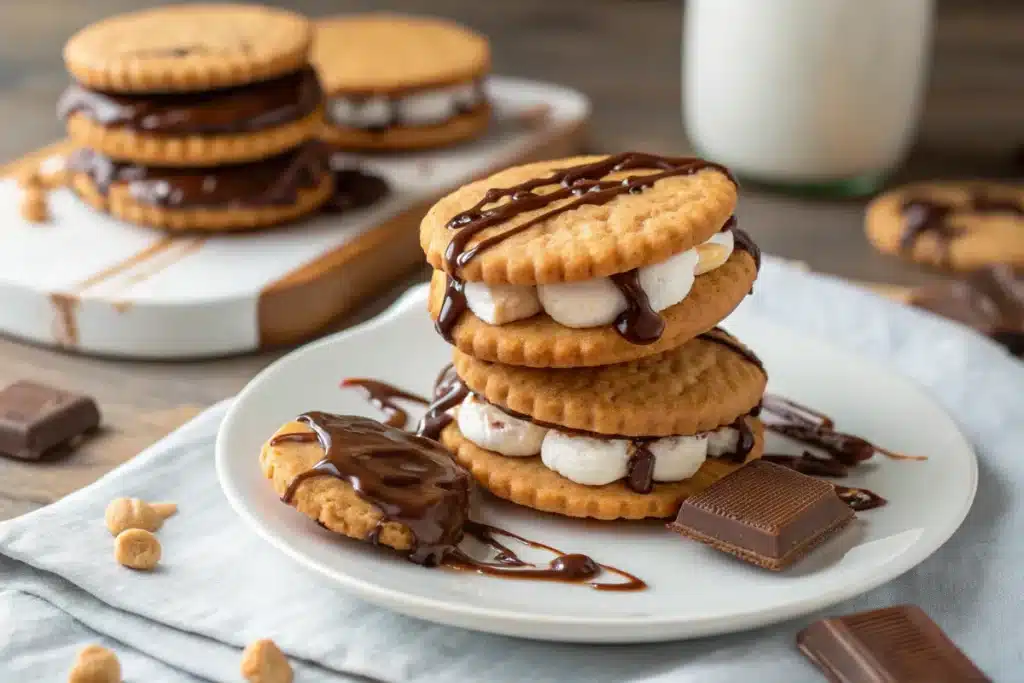 peanut butter s’mores sandwich cookies close up